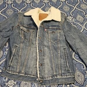 Signature by Levi Strauss Blue Denim Jacket with White Sherpa Lining